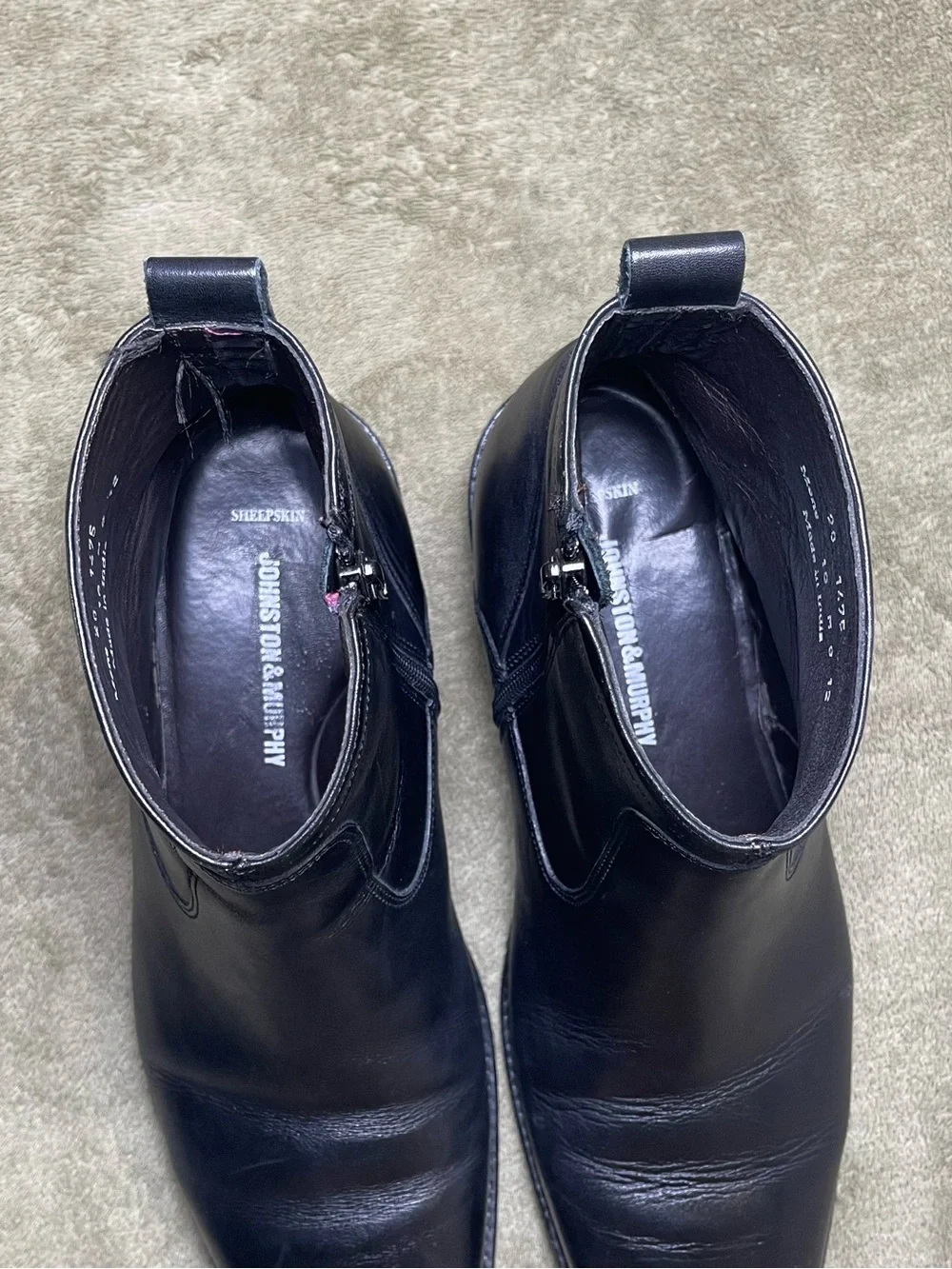 Johnston & Murphy Men's Black Leather Zip-Up Ankle Dress Boots - Size 10 M